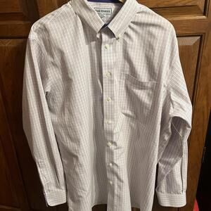 Paul Fredrick‎ Shirt Mens Size 17.5-36 Striped Dress Non-Iron Two Ply Broadcloth
